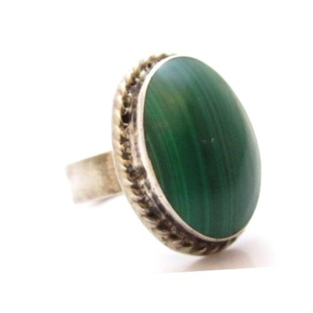 Vintage Big Malachite Green Gem TC-311‎ Sterling Silver 925 Adjustable Ring